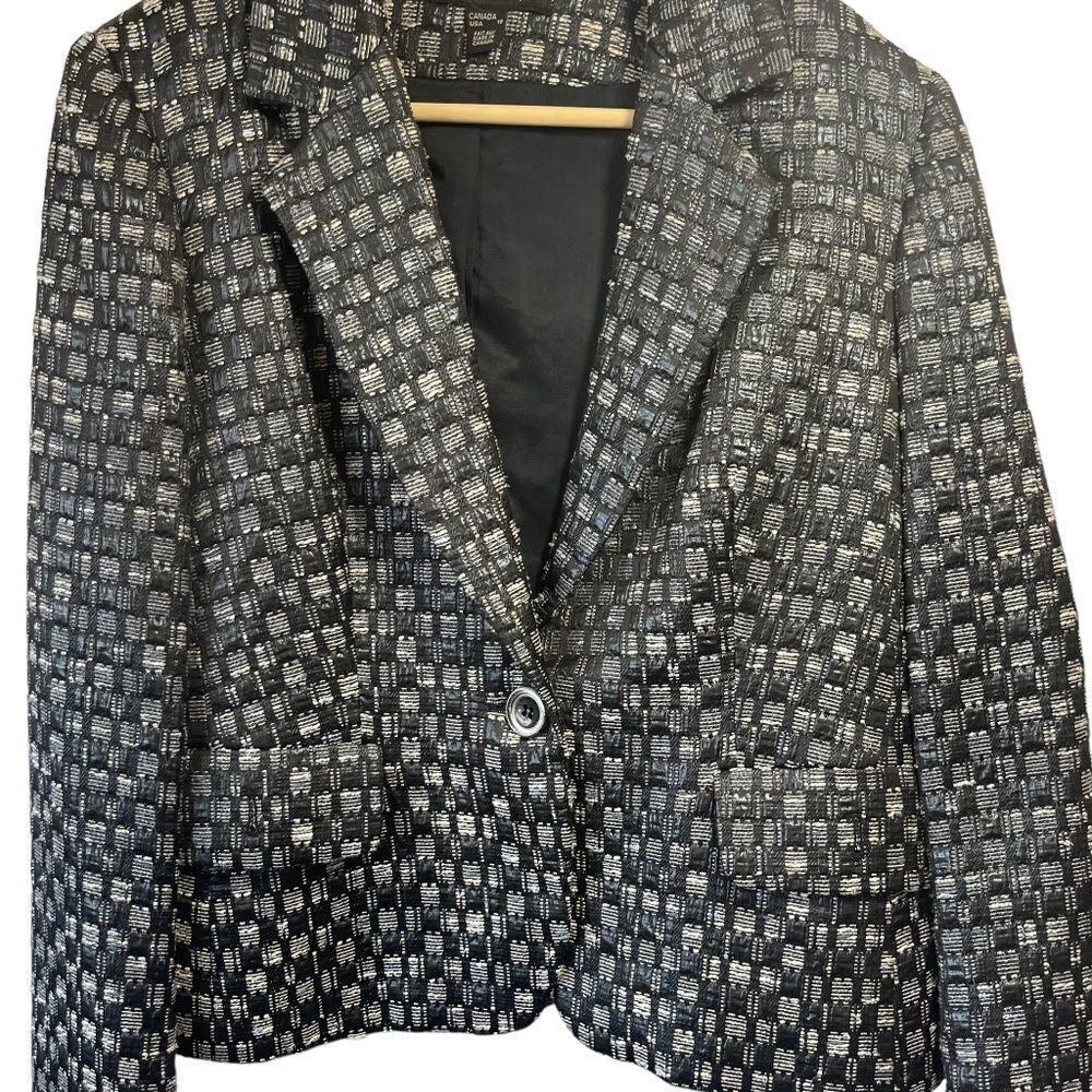 Louben Vintage‎ Black Woven Fitted Blazer Sz 12